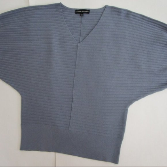 S Dolman Pullover Knit Sweater V Neck Viscose Rib - Picture 4 of 5